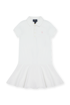 גילאי 8-18 שמלת פולו לבנה עם לוגו רקום POLO RALPH LAUREN KIDS