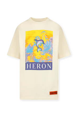 חולצת טי אוברסייז לבנה עם הדפס HERON PRESTON