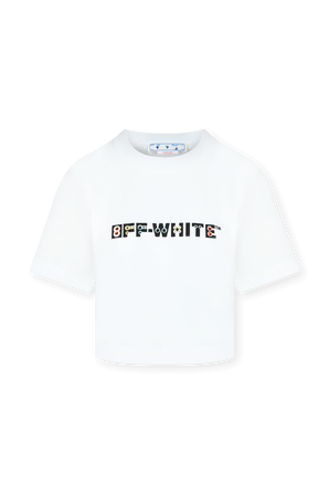 חולצת קרופ לבנה עם לוגו גאומטרי OFF WHITE