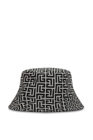 כובע באקט עם להדפס מונוגרמי בגווני שחור ולבן BALMAIN