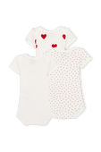 שלישיית בגדי גוף בהדפס לבבות - גילאי NB-24 חודשים PETIT BATEAU