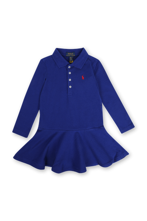 גילאי 2-4 שמלת פולו עם לוגו בגוון כחול POLO RALPH LAUREN KIDS