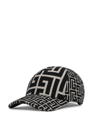כובע מצחייה עם הדפס מונוגרמי בגווני שחור ובז' BALMAIN