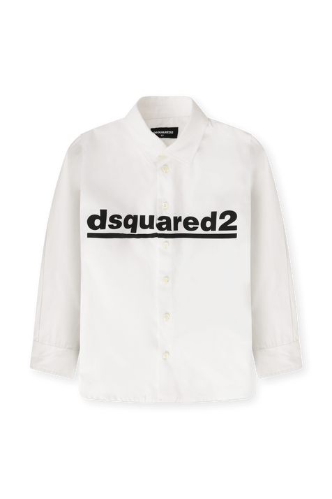 גילאי 4-16 חולצה מכופתרת ארוכה לבנה וממותגת DSQUARED2 KIDS