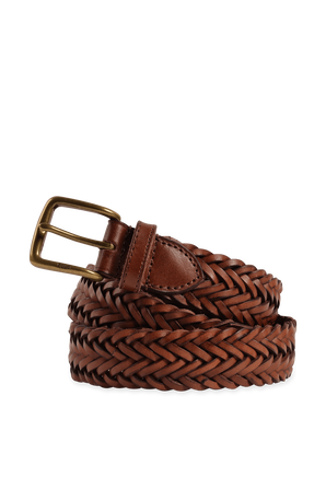 Braided City Leather Belt in Brown POLO RALPH LAUREN