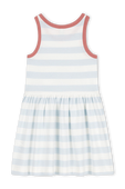 תמונה אחורית של גילאי 6-12 שמלת מיני עם פסים בגווני תכלת ולבן