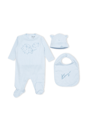 גילאי 1-12 חודשים סט כחול אוברול כובע וסינר KENZO KIDS