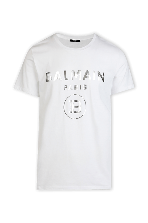 חולצת טי עם הדפס לוגו כסוף BALMAIN