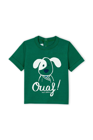 גילאי 0-12 חודשים חולצת טי ירוקה עם דפוס כלב PETIT BATEAU