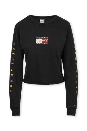 חולצת טי לוגומאנית עם שרוולים ארוכים בצבע שחור TOMMY HILFIGER