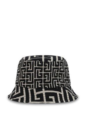 כובע באקט עם הדפס מונוגרמי בגווני שחור ובז' BALMAIN
