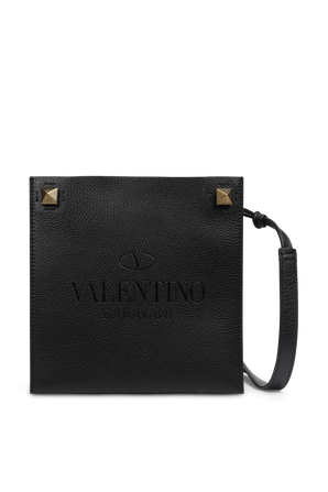 תיק צד מעור עם לוגו בגוון שחור VALENTINO