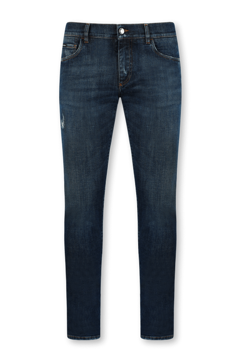 מכנסי סקיני ג'ינס כחולים עם תגית מטאלית