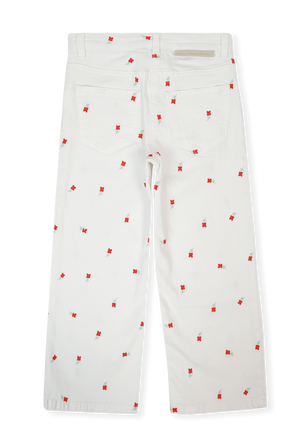 גילאי 3-14.5 מכנסי דנים לבנים פרחים רקומים STELLA McCARTNEY KIDS