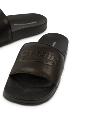 Logo Debossed Slides in Black HERON PRESTON