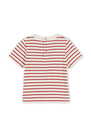 גילאי 6-12 חודשים חולצת פסים בגווני אדום ולבן PETIT BATEAU