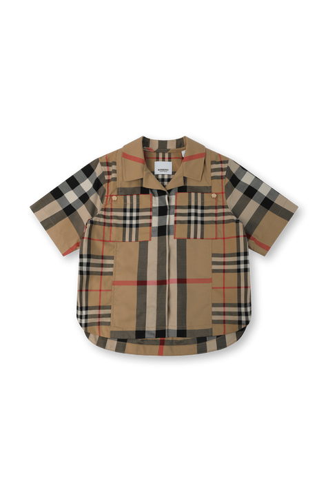 חולצת משבצות מכופתרת עם כיסים - גילאי 3-14 BURBERRY