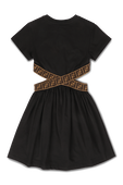 גילאי 3-7 שמלה שחורה עם חגורת מותן ממותגת FENDI KIDS