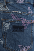 מכנסי ג'ינס בגזרה גבוהה עם רקמת פרפרים GANNI