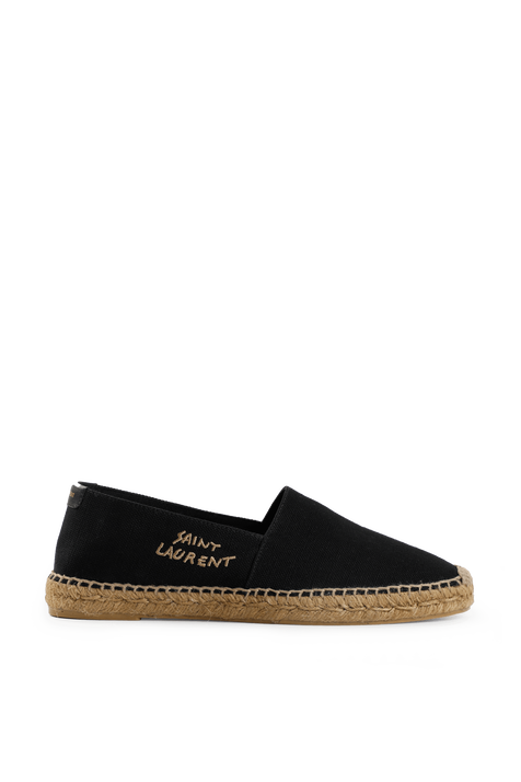 Embroidered Espadrilles in Black Canvas