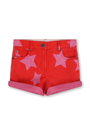 גילאי 4-14 מכנסי ג'ינס קצרים אדומים עם כוכבים STELLA McCARTNEY KIDS