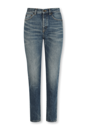 מכנסי ג'ינס בגזרת סלים בשטיפה כחולה דהויה