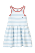 גילאי 6-12 שמלת מיני עם פסים בגווני תכלת ולבן PETIT BATEAU
