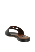 תמונה אחורית של Logo Pattern Slides in Black Leather