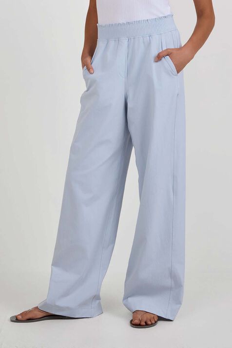 Stretch Woven Ruffle-Waist Wide-Leg Pant
