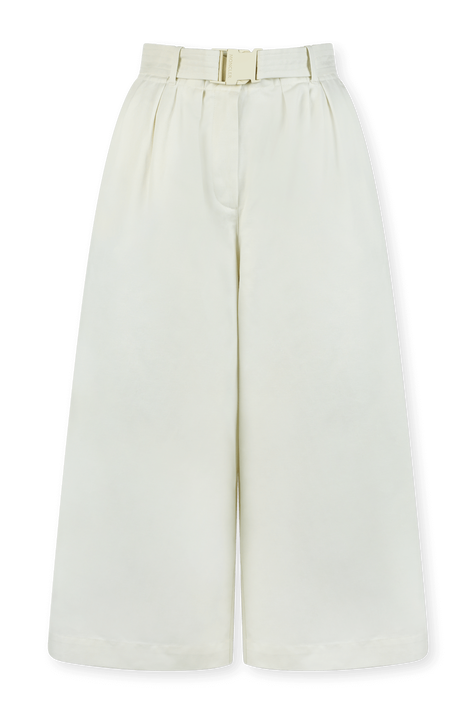 מכנסיים לבנים עם חגורה ממותגת MONCLER