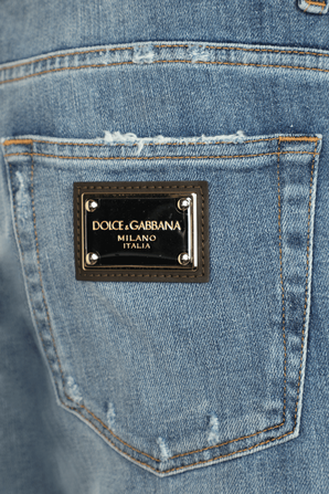 מכנסי ג'ינס סקיני עם לוגו אחורי בשטיפה בהירה DOLCE & GABBANA