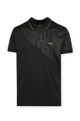 תמונה קידמית של Cotton-Blend Black Polo Shirt With Embossed Logo Artwork