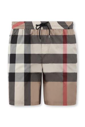 Check Drawcord Swim Shorts in Archive Beige BURBERRY