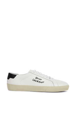 Court Classic Embroidered Sneakers in White Leather SAINT LAURENT