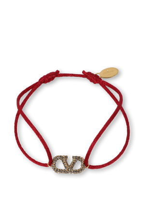 צמיד בד אדום עם לוגו זהב מאבני חן VALENTINO GARAVANI