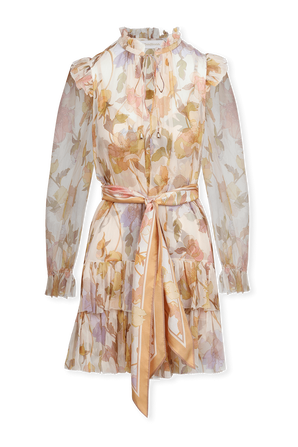 שמלת מיני עם הדפס פרחוני בצבע כתום ZIMMERMANN