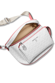 Slater Medium Logo White Nonograma Sling Pack With Pink Details MICHAEL KORS