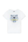 גילאי 14 חולצת טי לבנה עם סמל נמר כחול KENZO KIDS