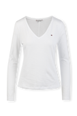 Long Sleeve V-Neck T-Shirt in White TOMMY HILFIGER