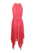תמונה אחורית של Halterneck Asymetrical Midi Dress in Pink