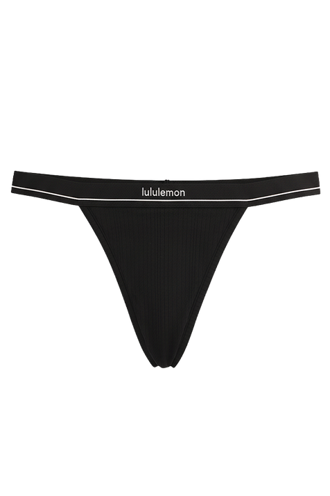 Stretch Cotton Ribbed Logo High-Rise Thong Underwear LULULEMON