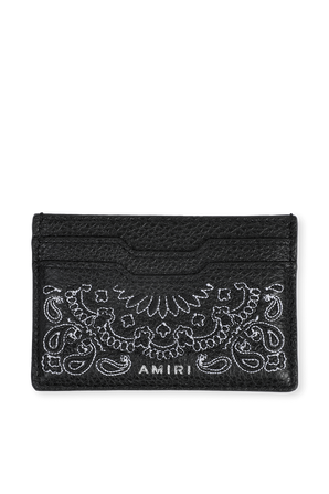 Bandana Print Leather Card Holder in Black AMIRI