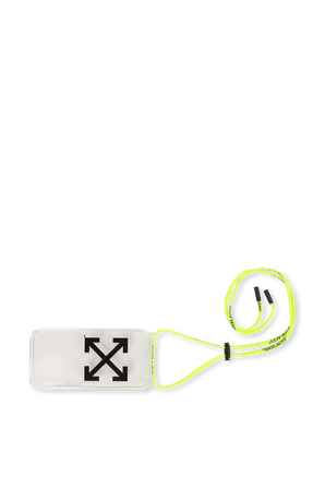 כיסוי לאייפון 12 פרו מקס בגוון שקוף עם רצועת נשיאה צהובה OFF WHITE