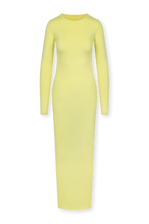 שמלת מקסי צמודה בגוון צהוב בננה עם שרוולים ארוכים HERON PRESTON