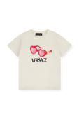 גילאי 8-14 חולצת לוגו עם הדפס משקפי לב ורודים VERSACE KIDS