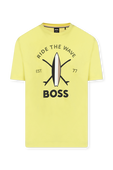 חולצת טי צהובה עם דפוס גלשן ולוגו BOSS