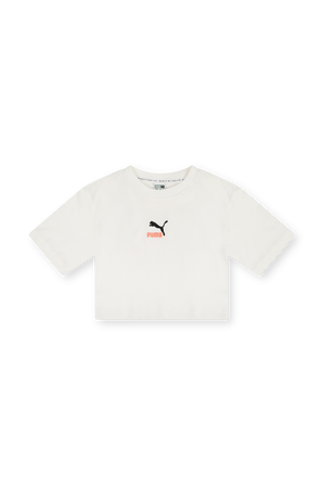 גילאי 4-16 חולצת קרופ טי לבנה עם לוגו PUMA KIDS