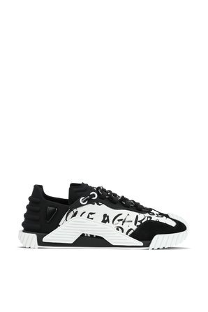 Canvas NS1 Sip-On Patch Sneakers&rlm; in Black and White DOLCE & GABBANA