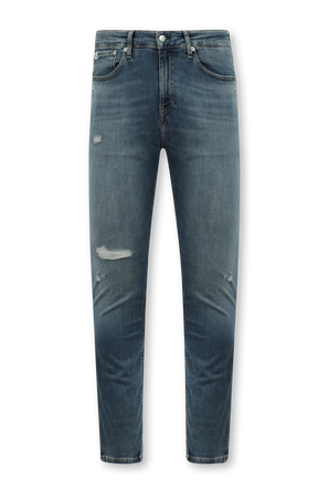 מכנסי סקיני ג'ינס עם פרמים בשטיפה כחולה CALVIN KLEIN