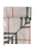 תמונה אחורית של Lightweight Check Wool Silk Scarf in Stone